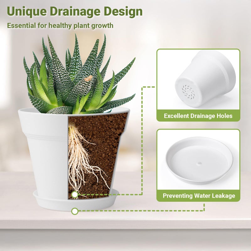 GREANER White Small Plant Pots, 16 Packs 4 Inch Plastic Plant Pots with Saucers, Thickened Succulent Planters with 20 Pcs Garden Markers for Indoor Outdoor - Image 4